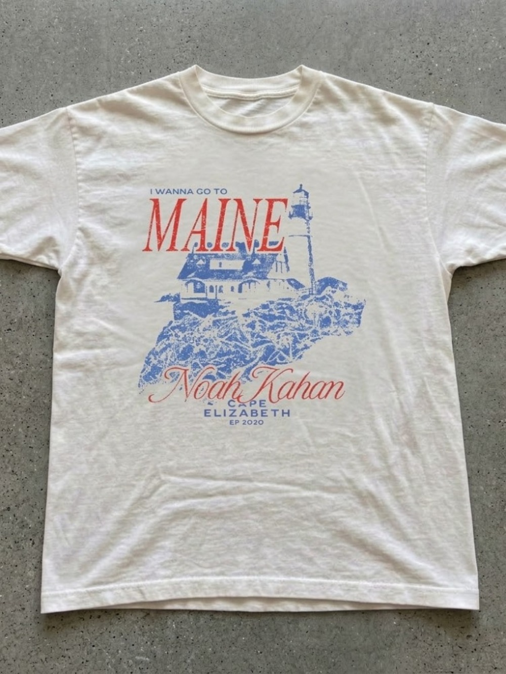 'Maine' Graphic Crew Neck Tee - White with Blue & Red Print - Picture 1 of 4